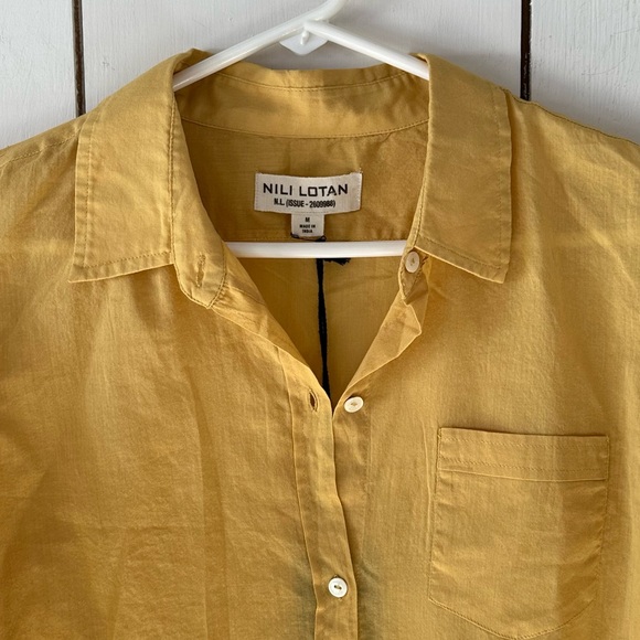 Nili Lotan Cotton Voile Shirt Sz M Tuscan Yellow NWT Semi Sheer - Picture 6 of 11